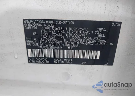 2008 Toyota Rav4 z USA, uszkodzony, nr VIN JTMBD35V285194595